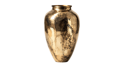 A polished brass vase with natural rustic finish, white background --ar 16:9