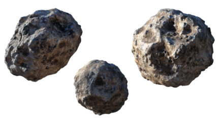 Three Irregular Asteroids with Rough Surfaces Against a Transparent Background