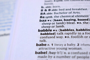 English Definition Dictionary Page Of Printed Word -  Babble Close Up