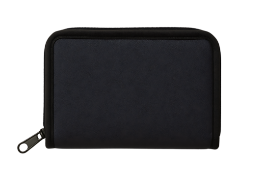 Black zip around travel wallet for passports money and cards compact design isolated on transparent background