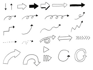 手書きあしらいセット　矢印　モノクロ　鉛筆