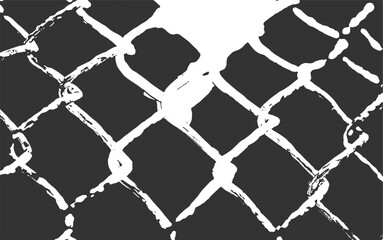 Naklejka premium Abstract white paint strokes on dark grey chain link fence texture background black