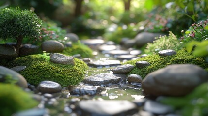 Peaceful stone path through a lush garden (1)