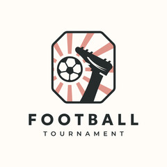 football kick vintage logo vector minimalist illustration design, shoot the ball logo design