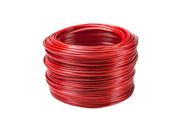 a stack of red wire on a white surface