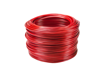 a stack of red wire on a white surface