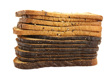 a stack of bread with seeds on top of it