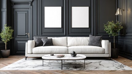 Modern, elegant living room mockup with a classic style