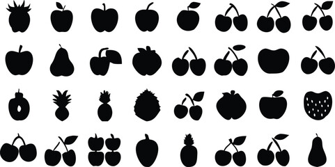 Fototapeta premium Fruit Silhouette Collection: A meticulously curated array of various fruit silhouettes, showcasing the diverse forms of natural produce in an artistic and striking visual manner. 
