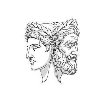 A Stylized Line Art Depiction of Janus, the Two-Faced God

