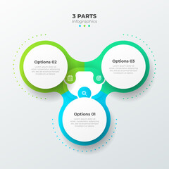 Modern 3 part infographic template for business and education. Perfect for business presentations, marketing materials, educational content, financial reports, workflow diagram.