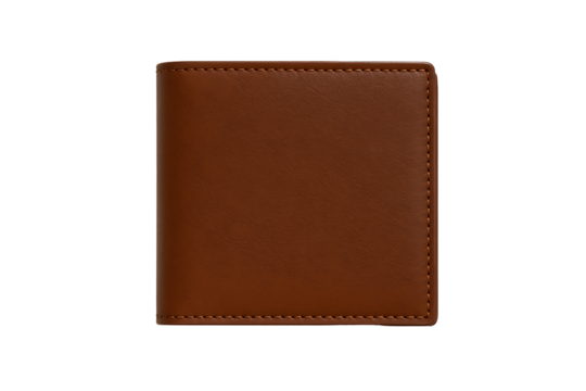 Premium brown leather wallet compact and folded design for men personal accessory isolated on transparent background