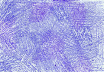 Texture of colored strokes of different shades of blue color. Drawn with wax crayons, colored pencils, chalk. Chaotic strokes in different directions. White background. Occasional dots. Ultra marine.