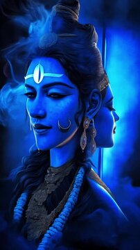 Ardhanarishvara concept art, inseparable divine union of Shiva and Parvati. Hinduism ultimate reality, spiritual awakening, enlightenment. India, devotion, powerful. Indian Hindu God. Krishna in Space