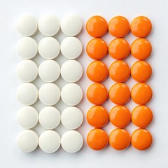 Two Columns of Pills White and Orange Tablets, Medicine, Pharmacy, Healthcare Medicine, Pharmacy