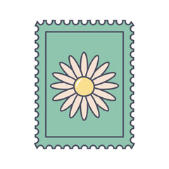 Postage stamp with chamomile. Vector illustration