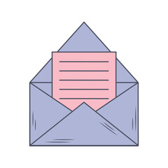 Postal envelope with letter. An empty form template. Place for your text. Vector illustration