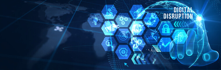 Digital disruption transformation innovation technology business internet concept. 3d illustration