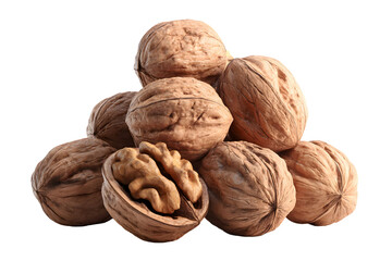 Elegant walnuts arrangement on transparent background showcasing natural texture and beauty