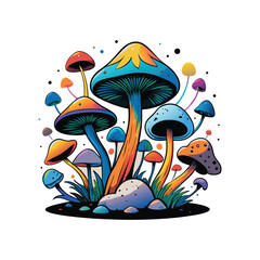 Psychedelic Mushroom Forest Illustration