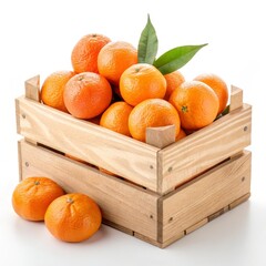 Wooden Crate of Fresh Mandarin Oranges High-Angle Close-up Photography, Citrus Fruit, Harvest, Healthy Food mandarins, oranges