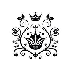 Ornate Crown & Floral Heraldic Emblem