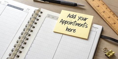 Yellow Sticky Note on Planner Add Appointments Here, Scheduling, Organization Scheduling, Organization