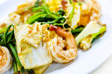 Top view of Shrimp Sukiyaki, focus selective
