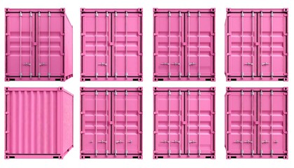 Pink shipping containers in various perspectives