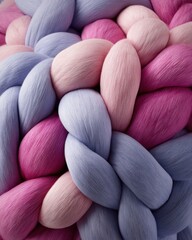 Close-up view of a braided textile with shades of pink and blue.