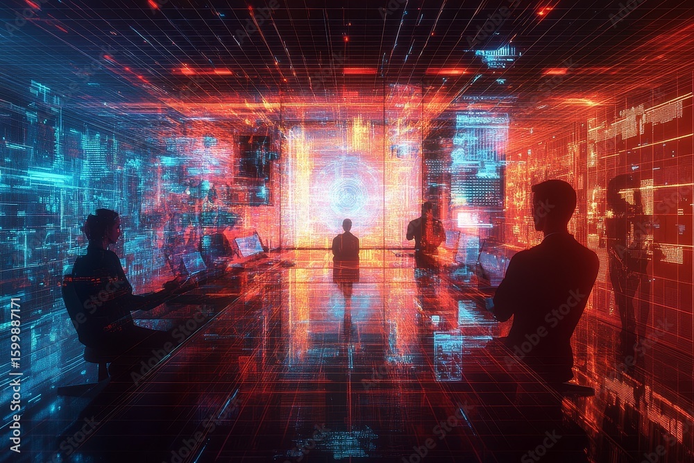 Canvas Prints group of people are sitting in a room with a large screen in the middle