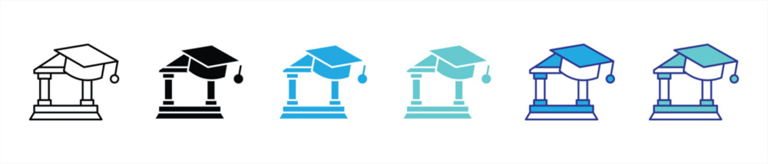 pillars of knowledge icon set. contain graduation cap icon blending classical architecture and academic achievement for institutions, success, lifelong learning thin line icon. vector illustration