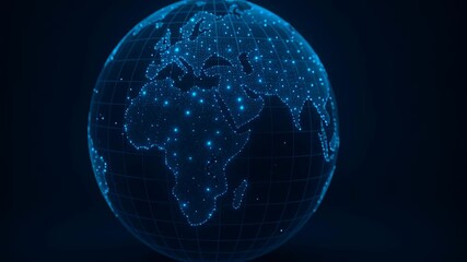 Tariff, trade war. Digital globe Earth blue light network technology data visualization with glowing dots and grid lines showing continents - Powered by Adobe