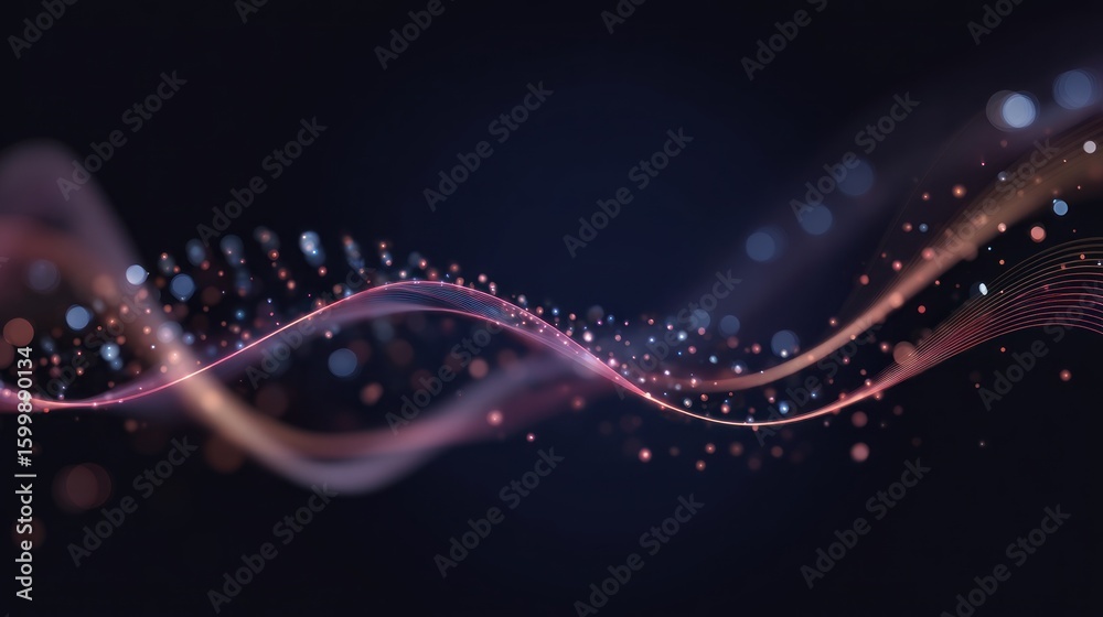 Poster abstract design with flowing lines and shimmering particles.