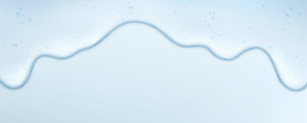 Transparent gel liquid drip flowing down, viscous cosmetic cream texture, smooth glossy substance with wavy stream pattern for skincare product, beauty serum moisturizer lotion advertising background.