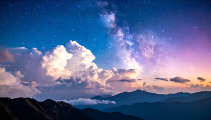 Naklejka premium Milky Way over Mountain Range. (2)