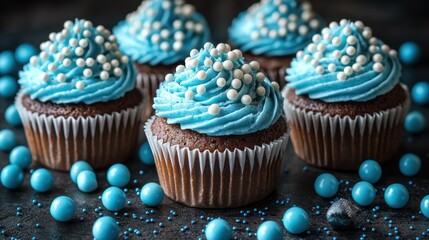Delicious Blue Cupcakes with White Pearls