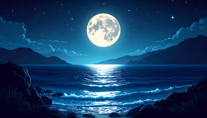 Full Moon Night Seascape.