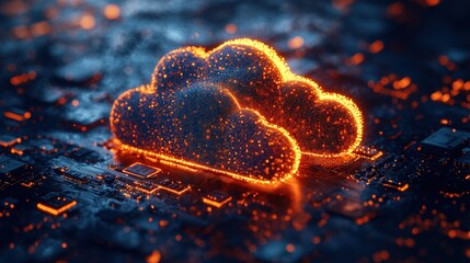 Fiery digital cloud on circuit board