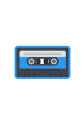 Obraz premium Flat icon image of old dark grey cassette, bold blue outline, isolated on white