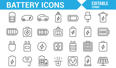 Collection of electric and battery-related icons for mobile and web design