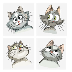 Set of hand-drawn cat faces in various emotions.	