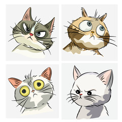 Obraz premium Set of hand-drawn cat faces in various emotions. 