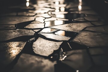 Close-up view of fractured pavement.