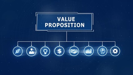 Value proposition concept with and icons illustrating business strategy, Business, Internet and network concept data transfer to multi devices futuristic technology abstract background