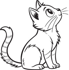 Cute Cartoon Cat Vector in Black and White Line Art Style for Sticker or Coloring Page

