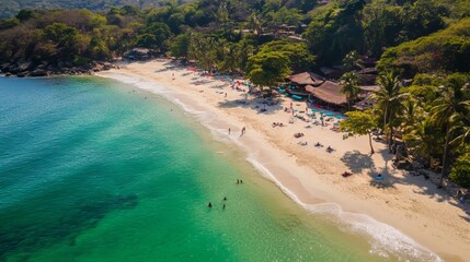 Aerial view of a beach with tourists