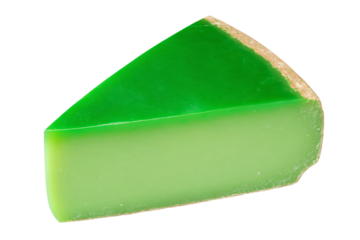 a piece of green cheesecake with a slice missing