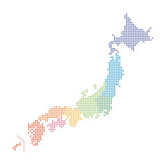 ドットの色別地方分けした日本地図のイラスト