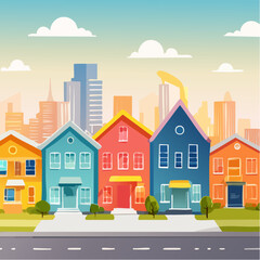 Fototapeta premium Colorful Geometric Houses Cityscape Illustration